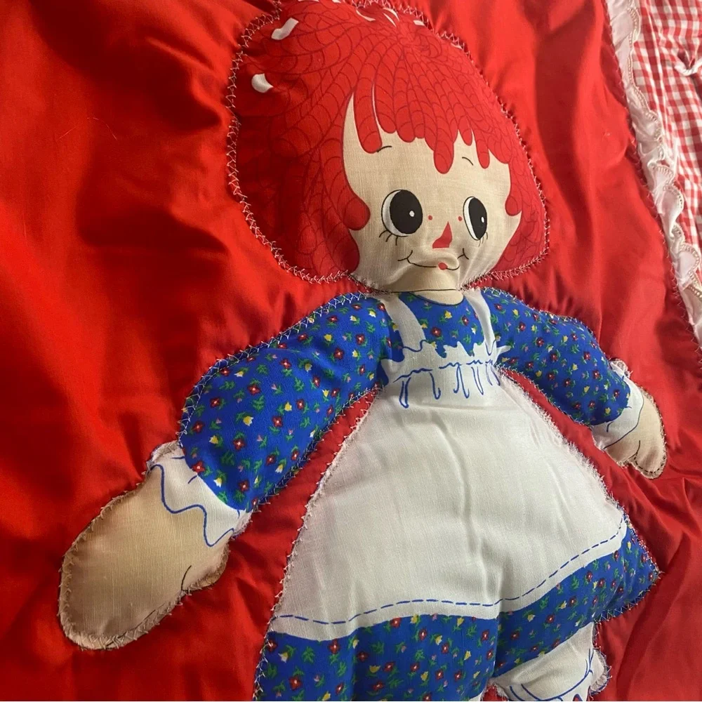 Vintage Handmade Raggedy Ann Quilt Red Gingham Plaid Puffy Doll Design